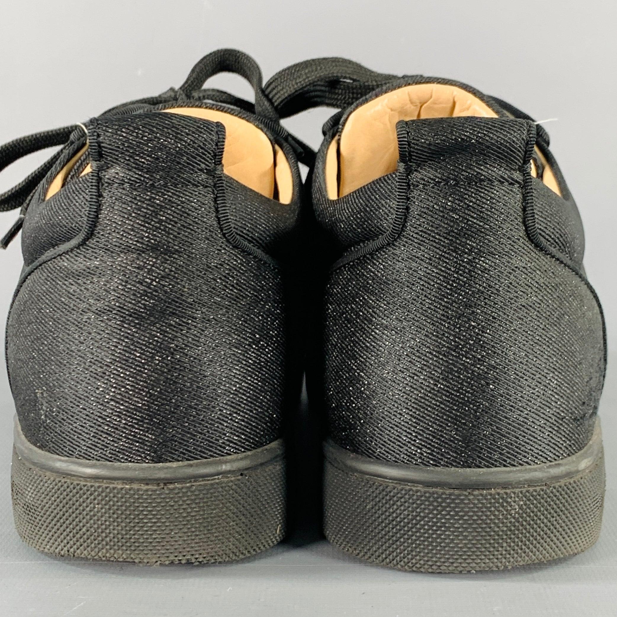 Gray CHRISTIAN LOUBOUTIN Size 9 Rantulow Black Jacquard Red Sole Sneakers For Sale