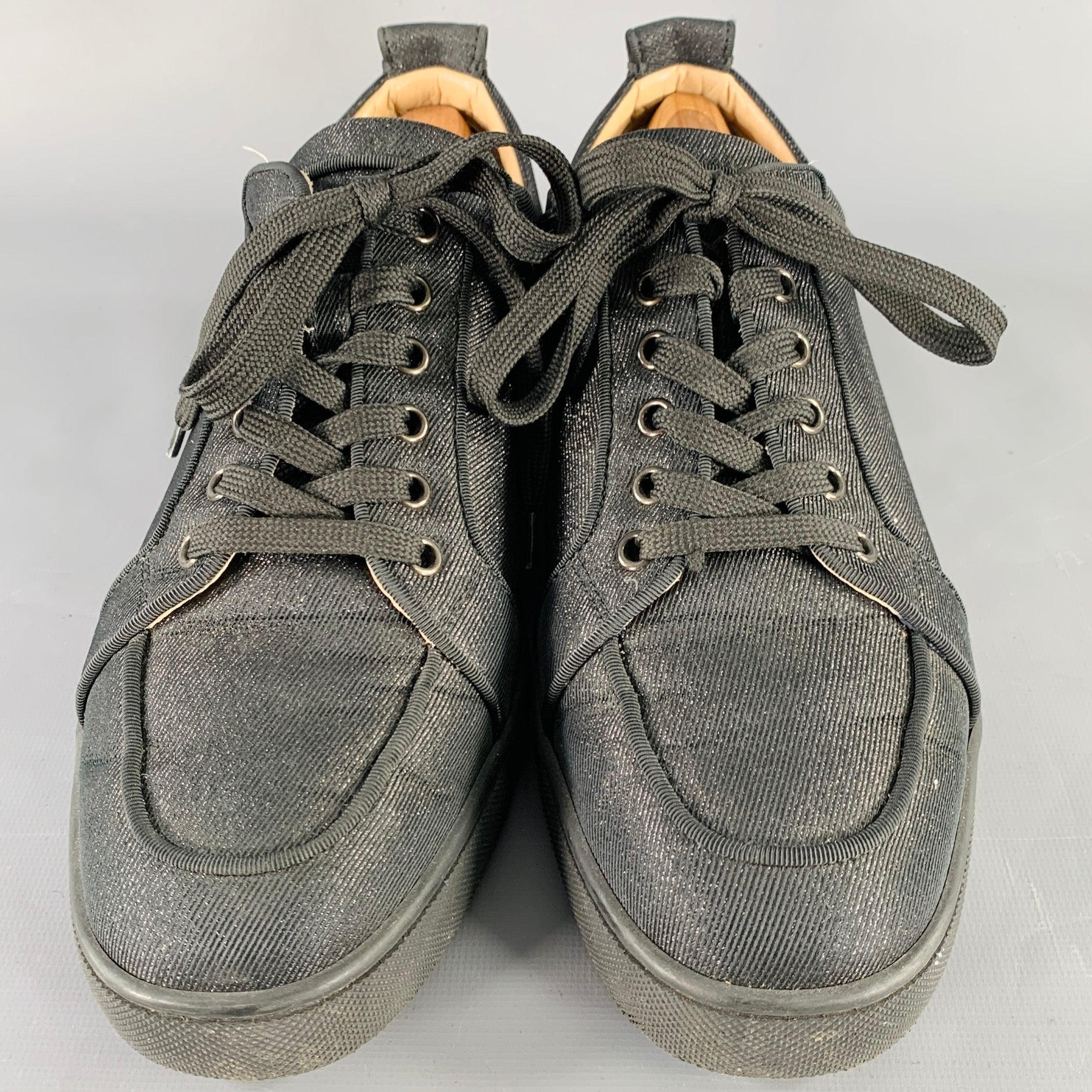 CHRISTIAN LOUBOUTIN Size 9 Rantulow Black Jacquard Red Sole Sneakers In Good Condition For Sale In San Francisco, CA