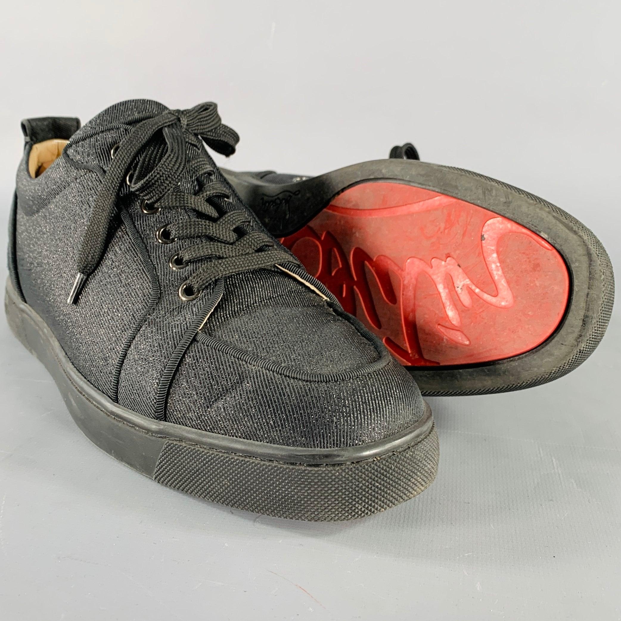 Men's CHRISTIAN LOUBOUTIN Size 9 Rantulow Black Jacquard Red Sole Sneakers For Sale