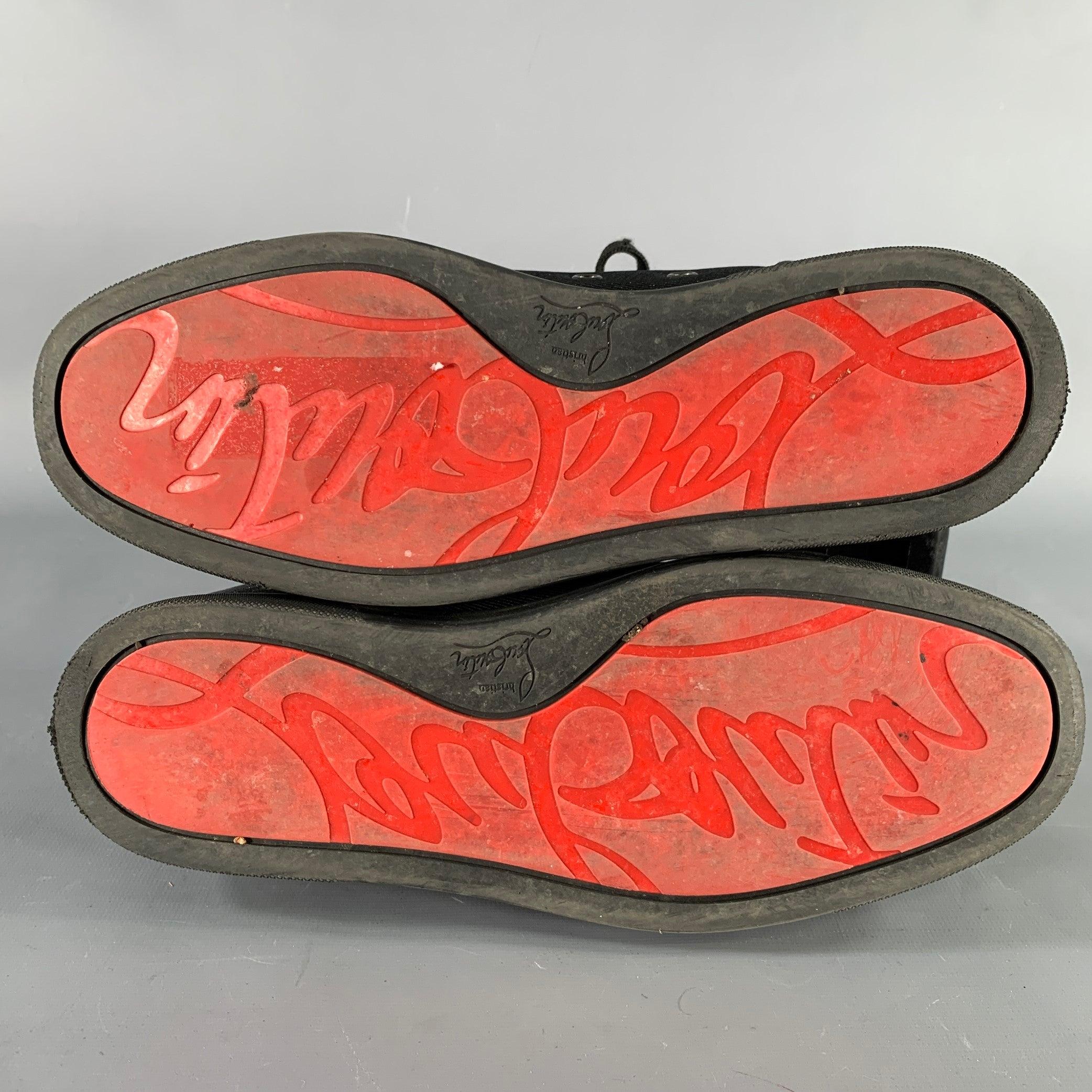 CHRISTIAN LOUBOUTIN Size 9 Rantulow Black Jacquard Red Sole Sneakers For Sale 1