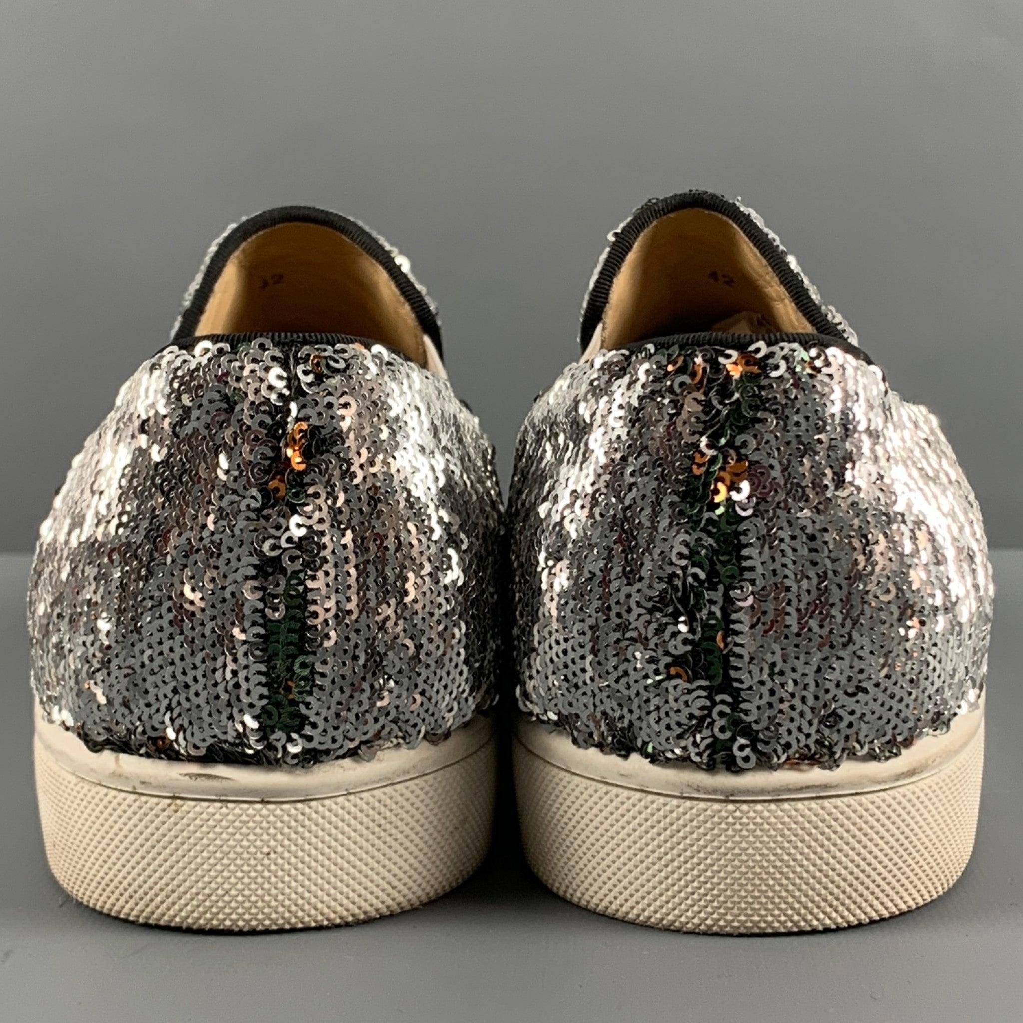 Men's CHRISTIAN LOUBOUTIN Size 9 Silver Sequined Slip On Sneakers For Sale
