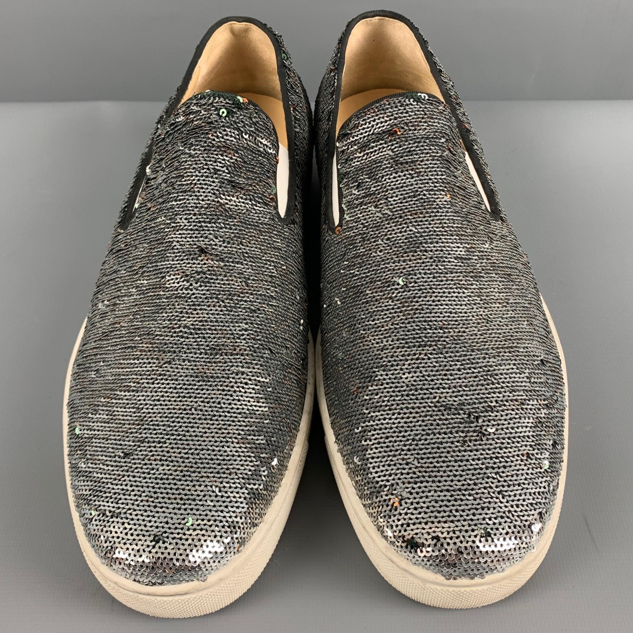 CHRISTIAN LOUBOUTIN Size 9 Silver Sequined Slip On Sneakers For Sale 1