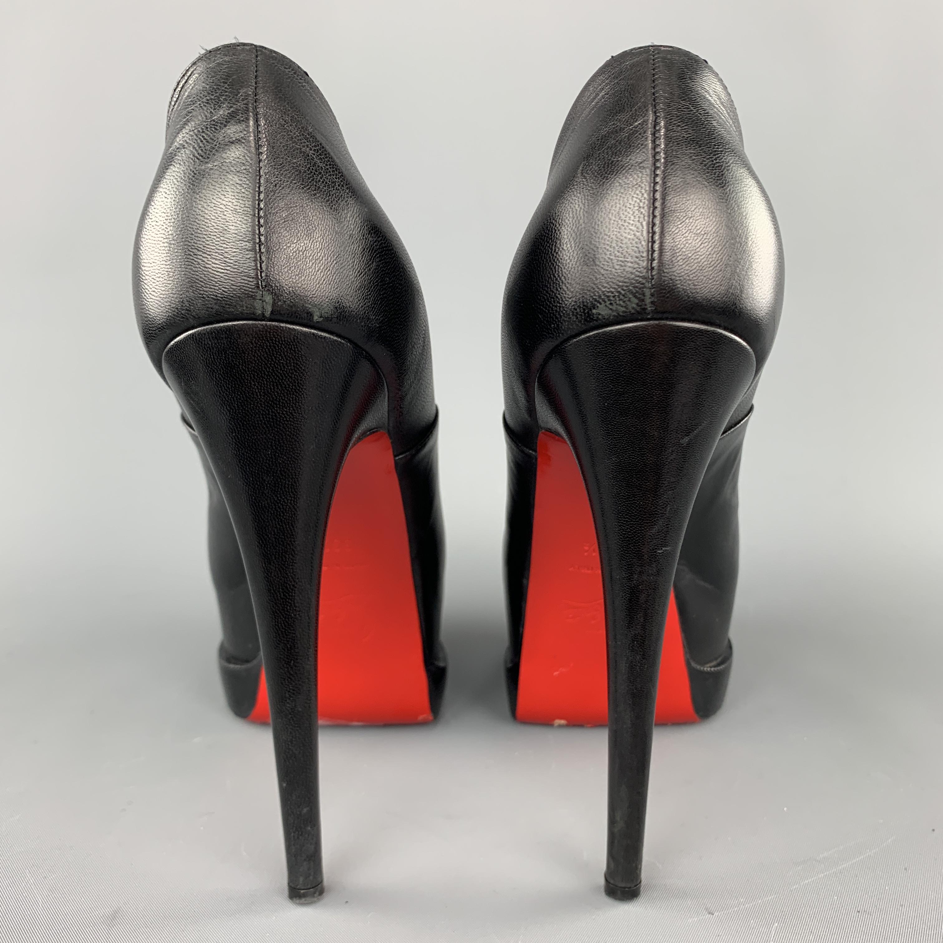 Women's CHRISTIAN LOUBOUTIN Size 9.5 Black Leather MISS POPPINS Peep Toe Booties