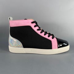 CHRISTIAN LOUBOUTIN Size 9.5 Black Pink Mixed Materials Leather Sneakers