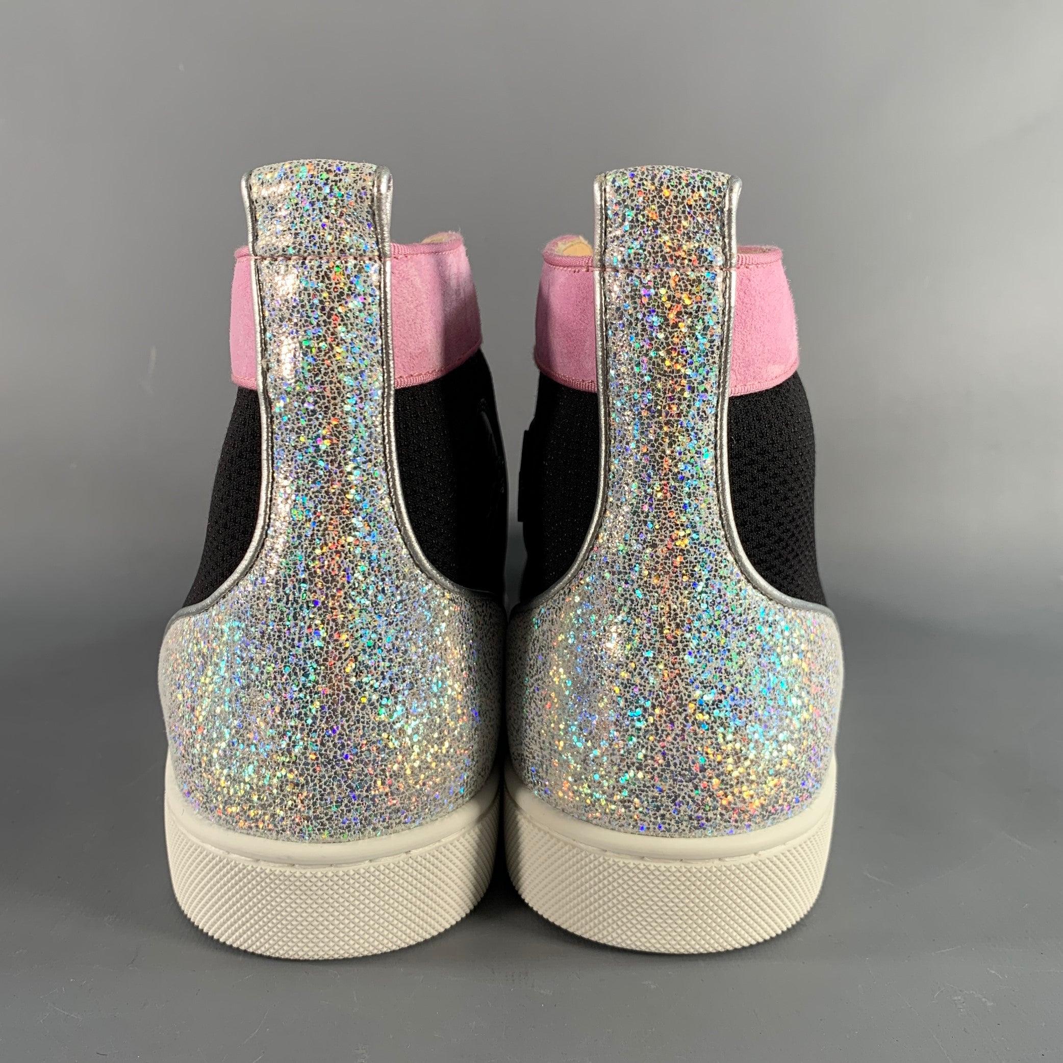 Noir CHRISTIAN LOUBOUTIN Taille 9.5 Black Pink Mixed Materials Leather Sneakers en vente