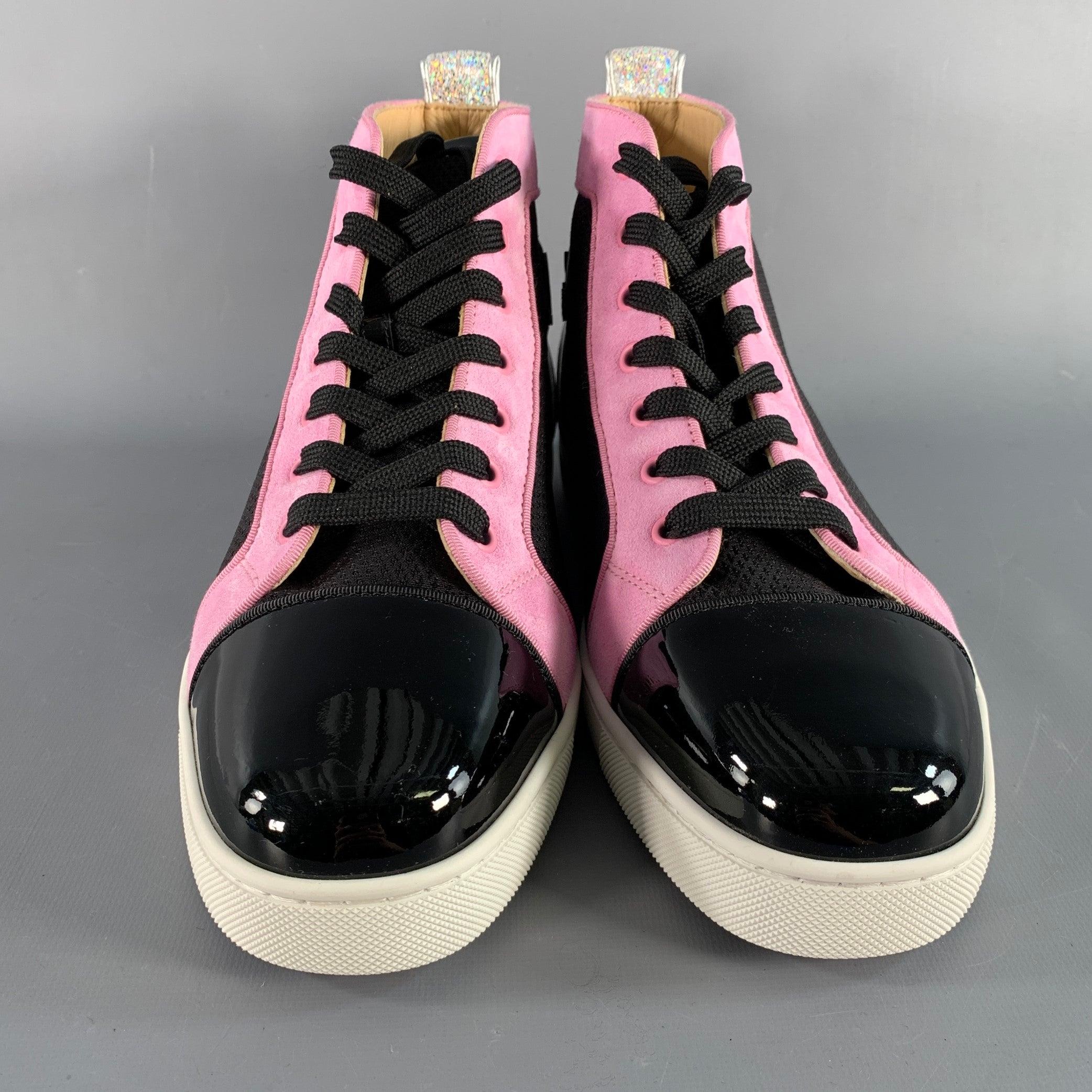 CHRISTIAN LOUBOUTIN Taille 9.5 Black Pink Mixed Materials Leather Sneakers Excellent état - En vente à San Francisco, CA