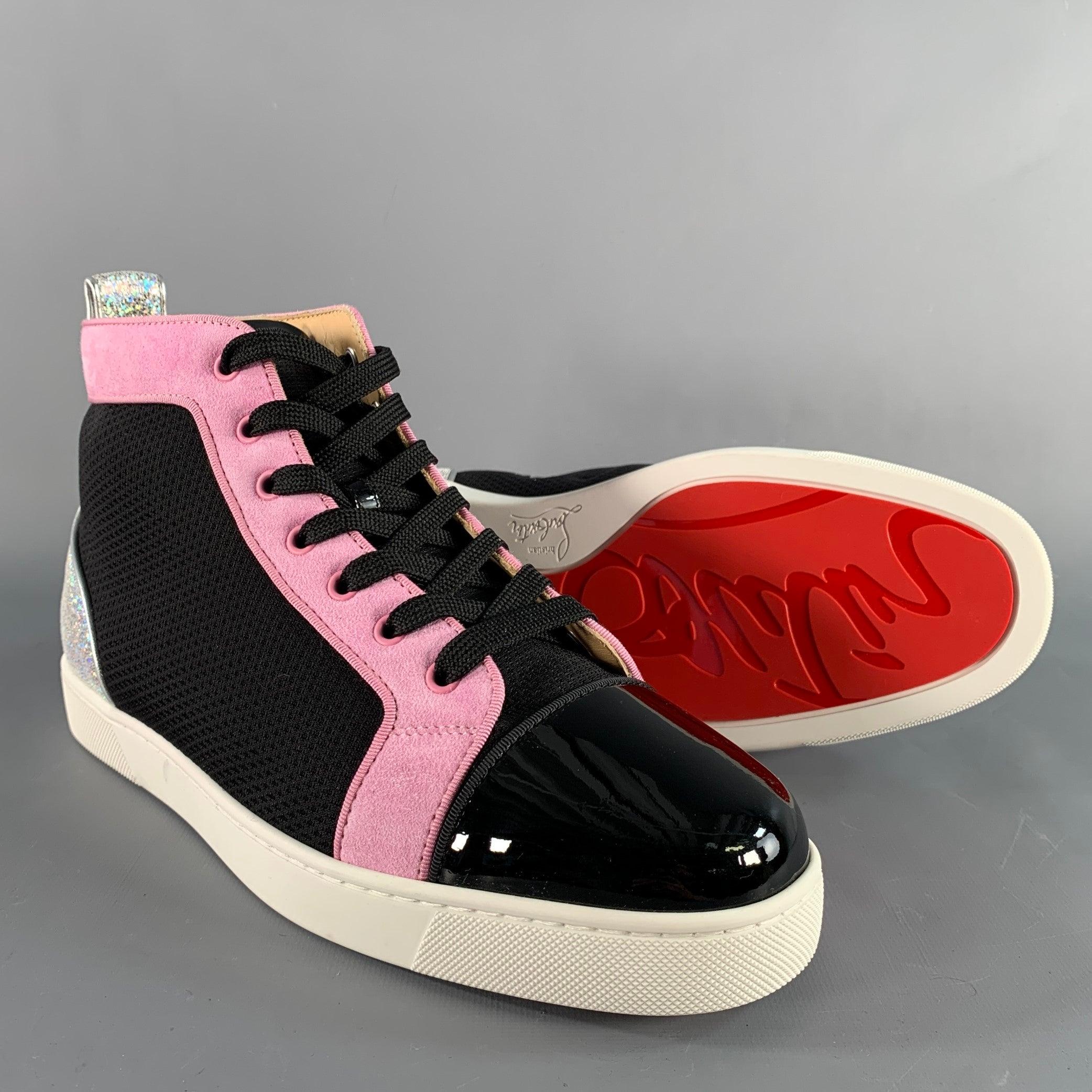 CHRISTIAN LOUBOUTIN Taille 9.5 Black Pink Mixed Materials Leather Sneakers Pour hommes en vente