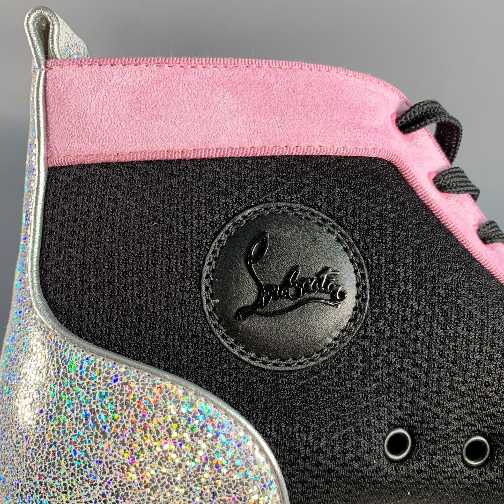 CHRISTIAN LOUBOUTIN Taille 9.5 Black Pink Mixed Materials Leather Sneakers en vente 2