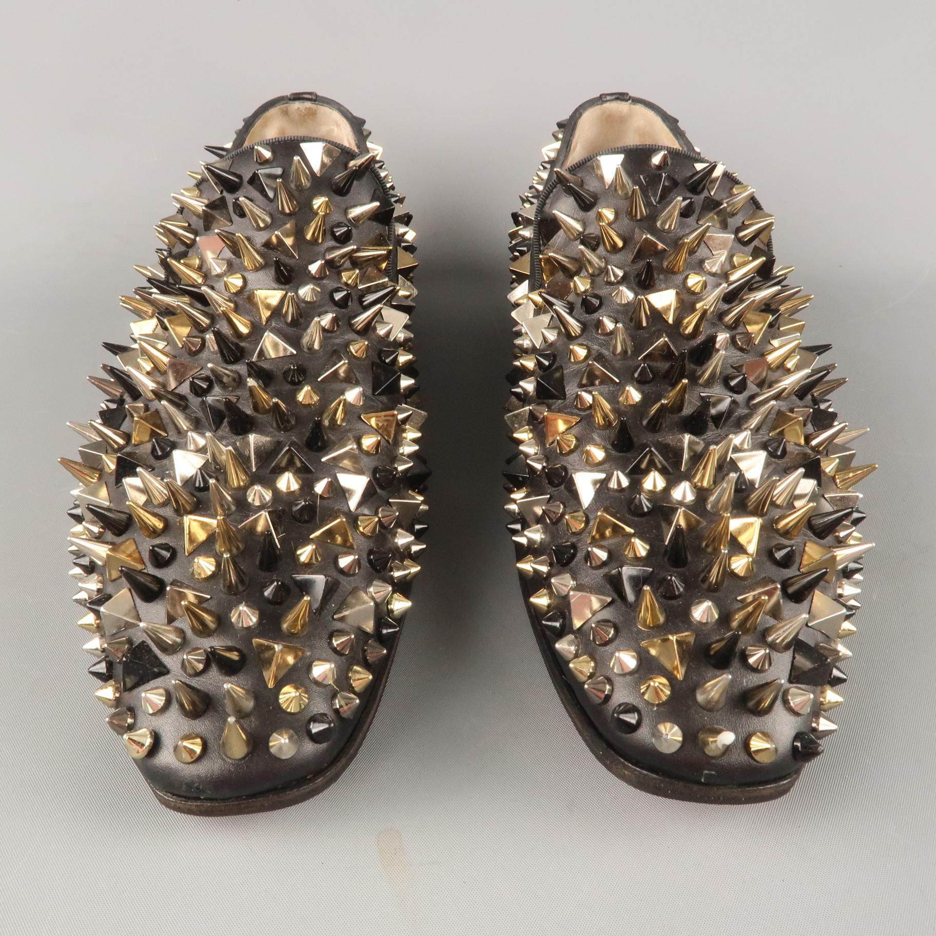 CHRISTIAN LOUBOUTIN Size 9.5 Black Spikes Leather Slip On Loafers im Zustand „Gut“ in San Francisco, CA