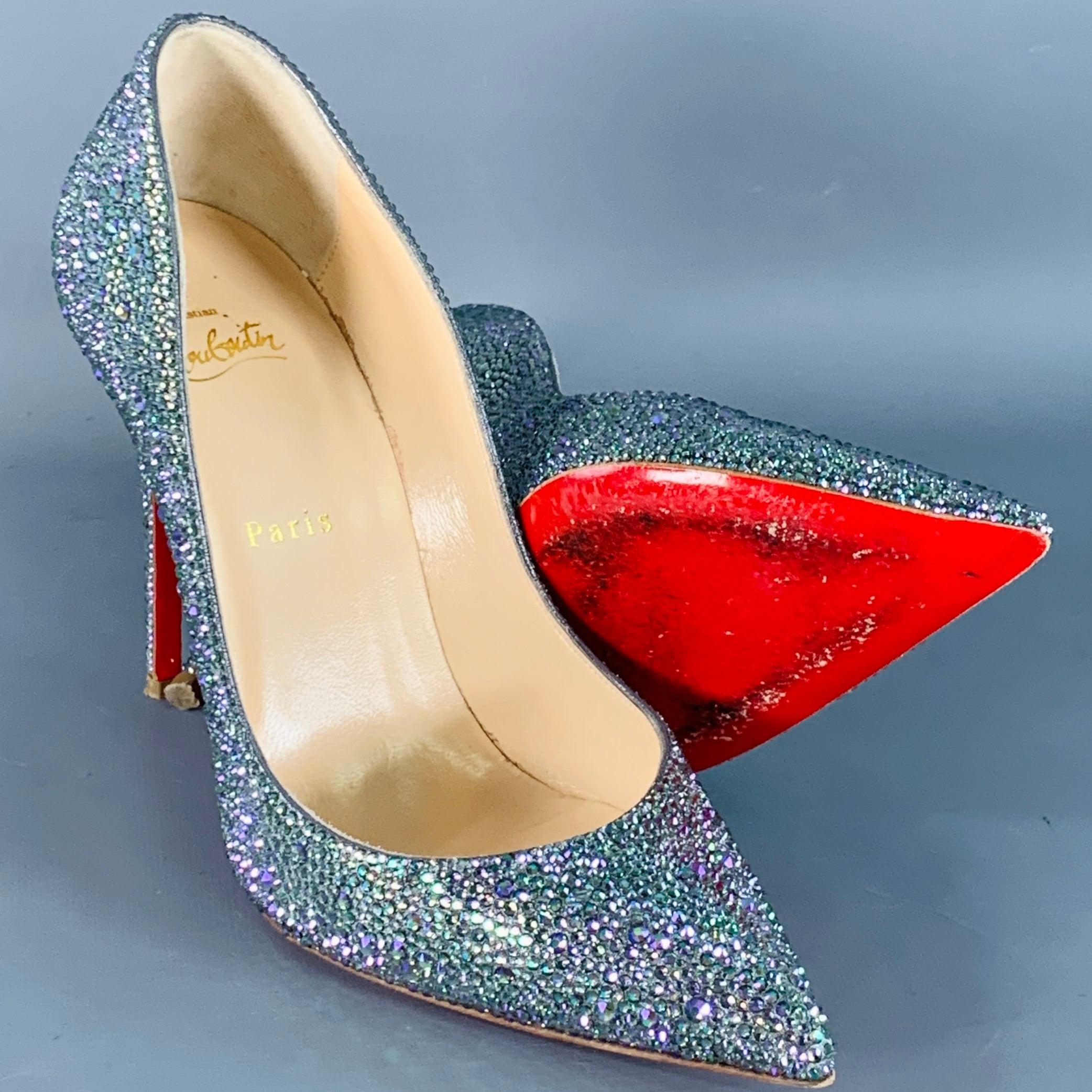 CHRISTIAN LOUBOUTIN Taille 9.5 Kate Strass Multi Color Red Suede Rhinestones Pointed Toe Pumps Pour femmes en vente