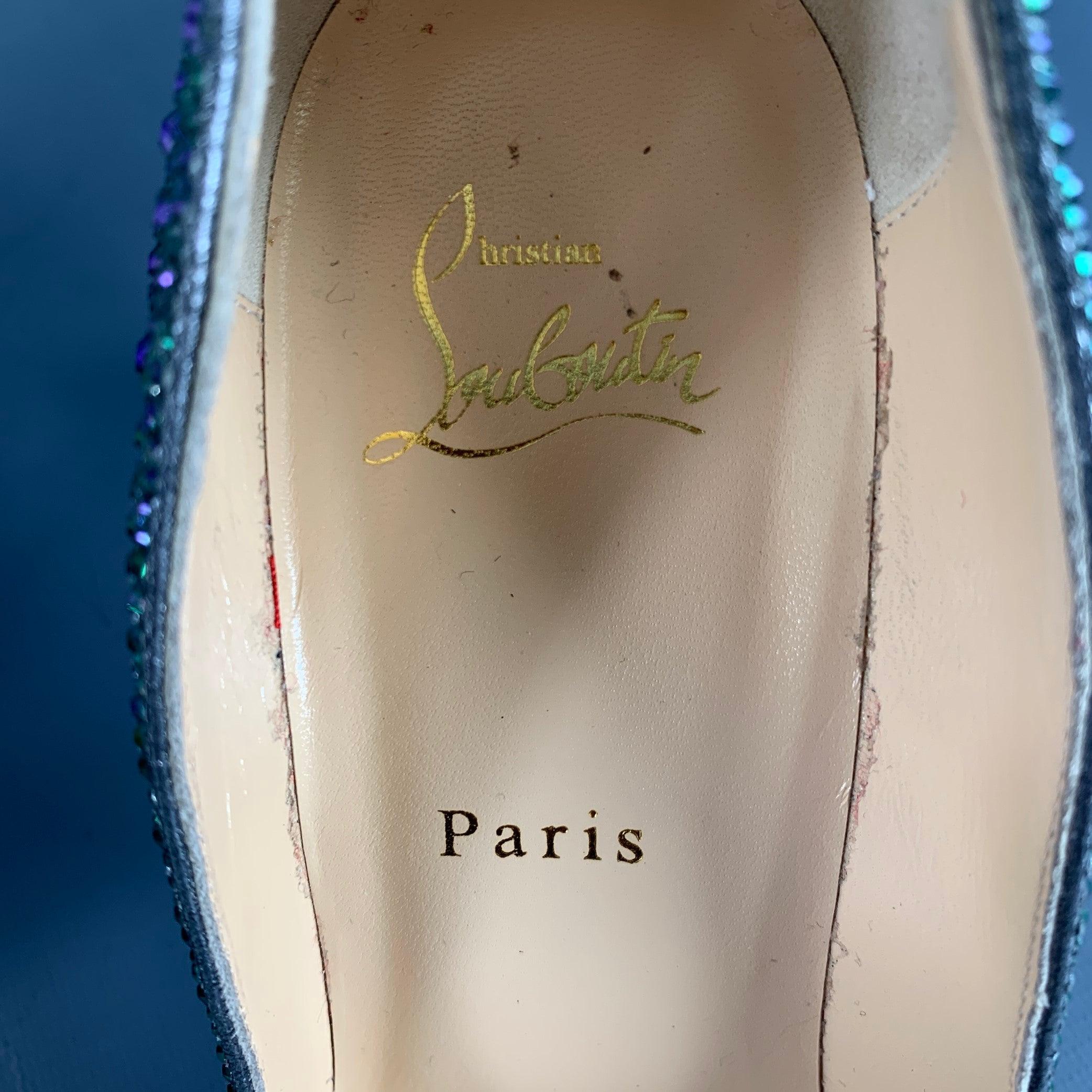 CHRISTIAN LOUBOUTIN Taille 9.5 Kate Strass Multi Color Red Suede Rhinestones Pointed Toe Pumps en vente 2