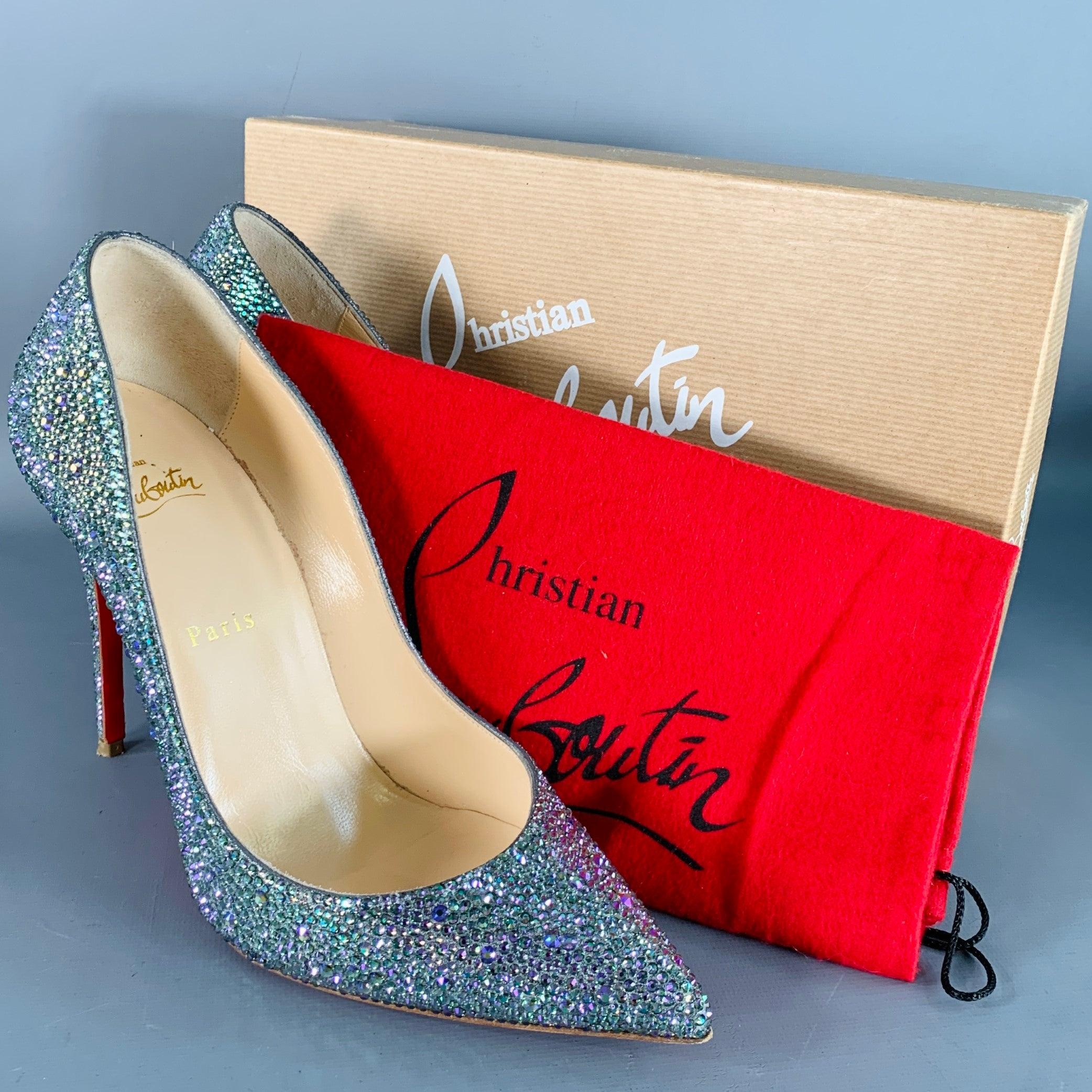 CHRISTIAN LOUBOUTIN Taille 9.5 Kate Strass Multi Color Red Suede Rhinestones Pointed Toe Pumps en vente 4