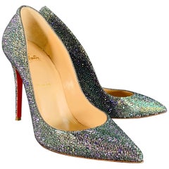 CHRISTIAN LOUBOUTIN Taille 9.5 Kate Strass Multi Color Red Suede Rhinestones Pointed Toe Pumps