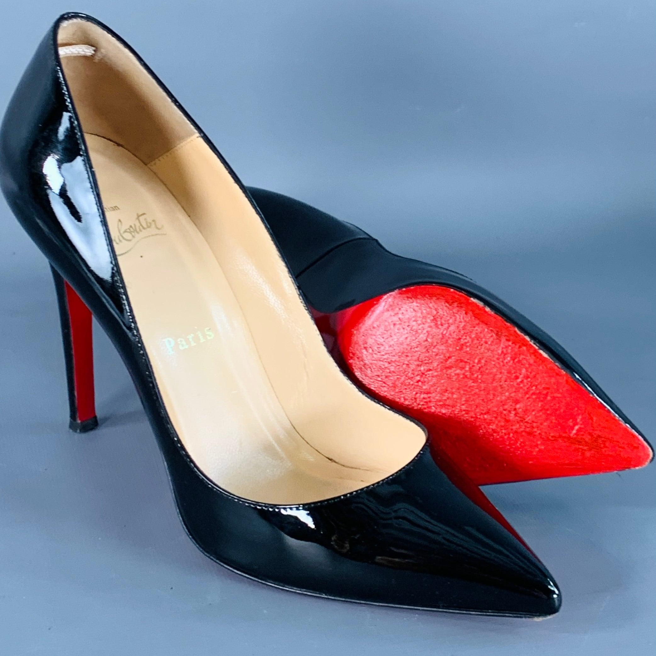 Donna CHRISTIAN LOUBOUTIN Size 9.5 Pigalle Black Red Patent Leather Pointed Toe Pumps in vendita