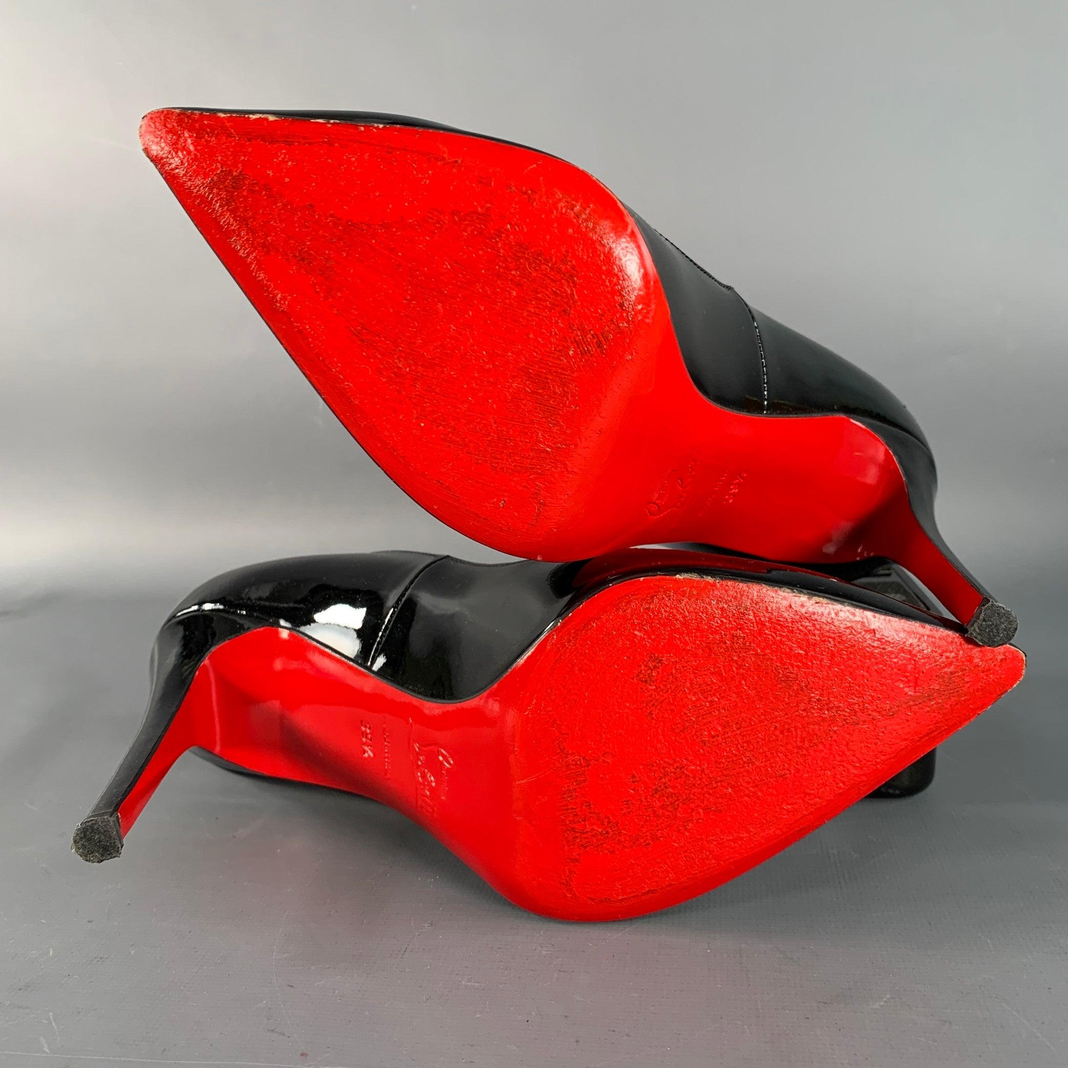 CHRISTIAN LOUBOUTIN Size 9.5 Pigalle Black Red Patent Leather Pointed Toe Pumps in vendita 1