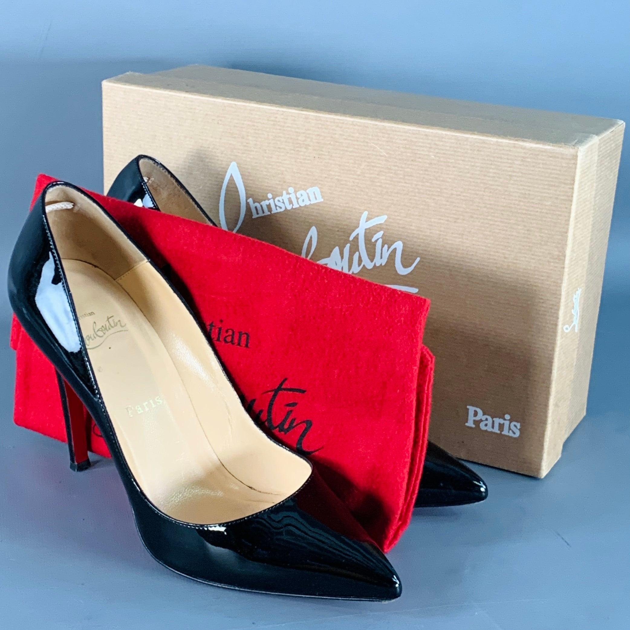 CHRISTIAN LOUBOUTIN Size 9.5 Pigalle Black Red Patent Leather Pointed Toe Pumps in vendita 4