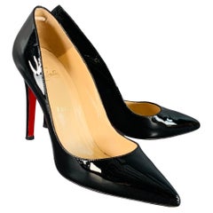 CHRISTIAN LOUBOUTIN Taille 9.5 Pigalle Noir Rouge Cuir Verni Escarpins Pointed Toe