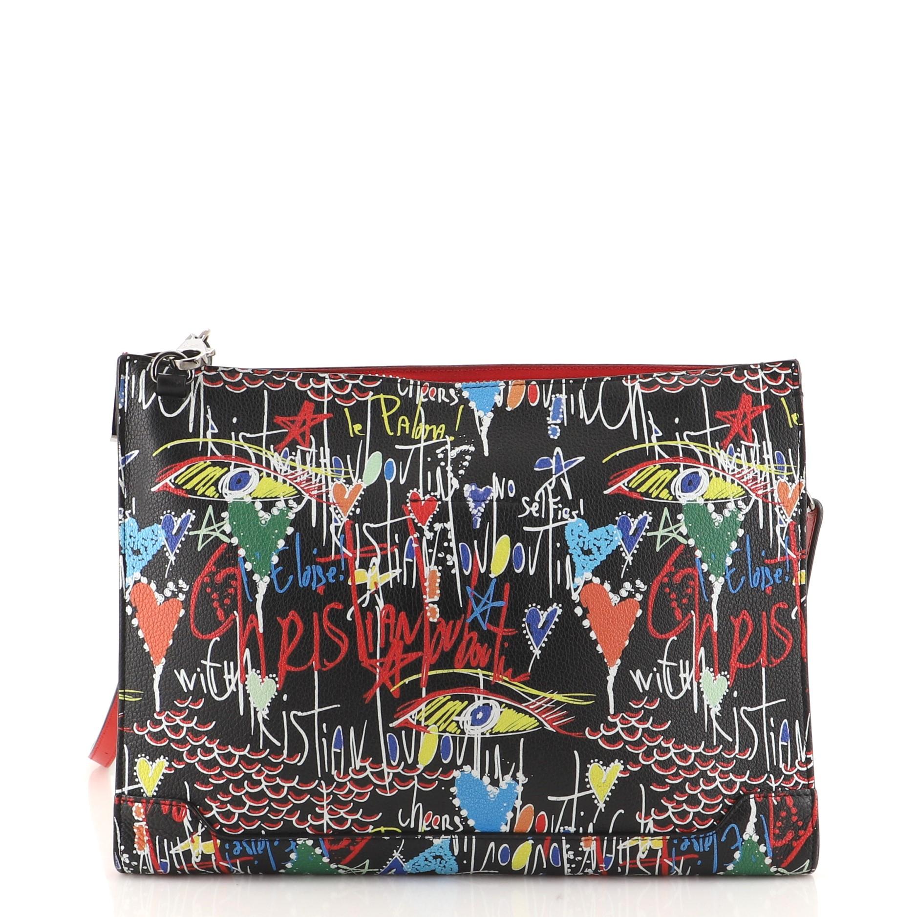Christian Louboutin Skypouch Umhängetasche aus bedrucktem Leder mit Spikes (Schwarz)