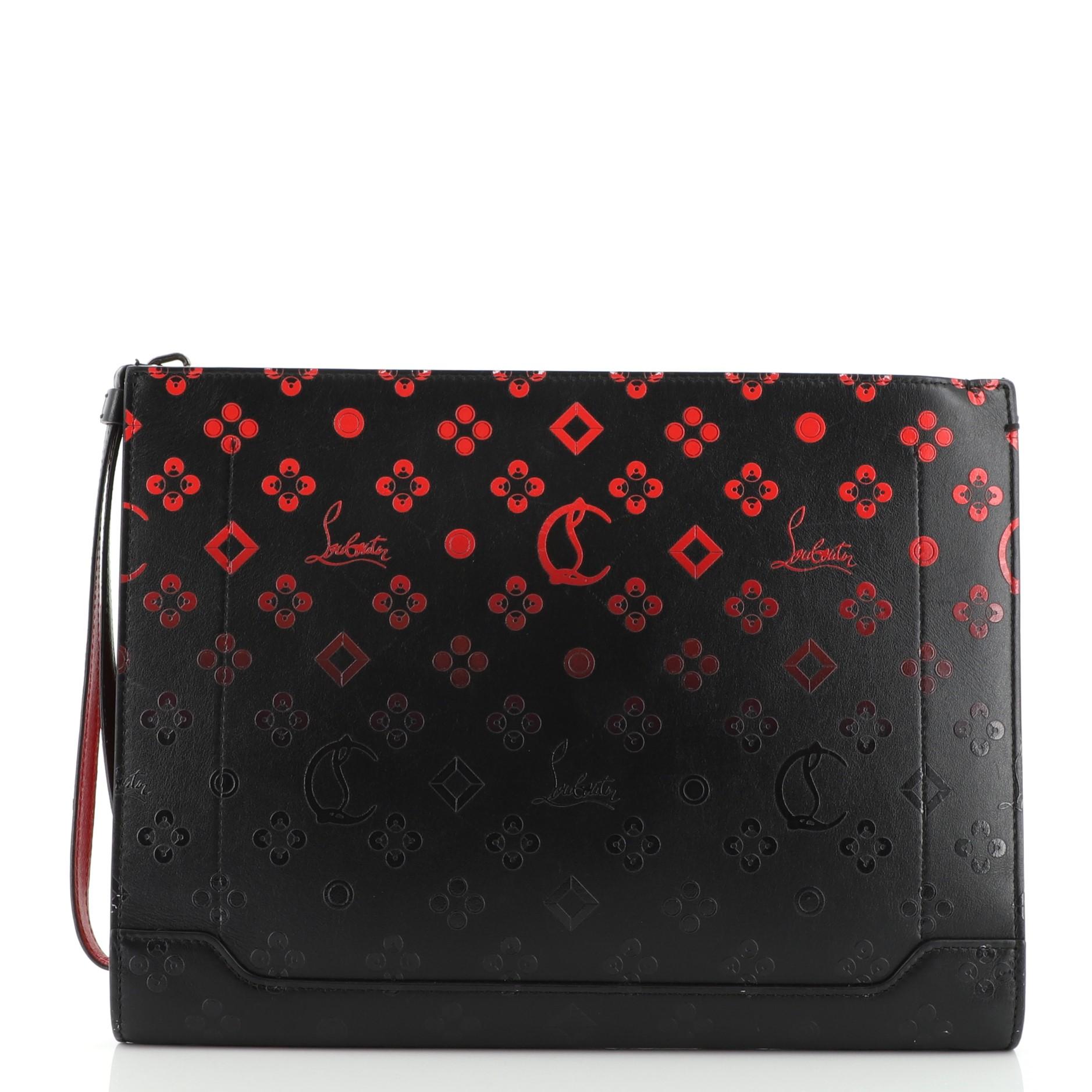 Black Christian Louboutin Skypouch Wristlet Clutch Degrade Monogram Printed Leather