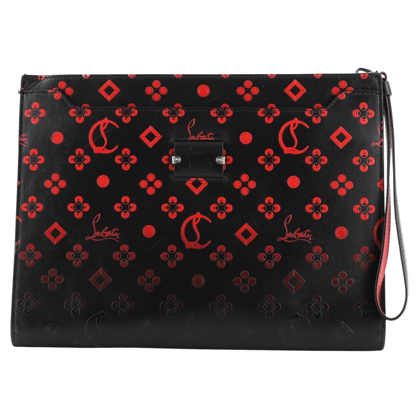 Christian Louboutin Skypouch Wristlet Clutch Degrade Monogram Printed Leather