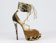 Christian Louboutin Snake Effect Leather And Suede Platform Sandals EU 38.5 UK 5