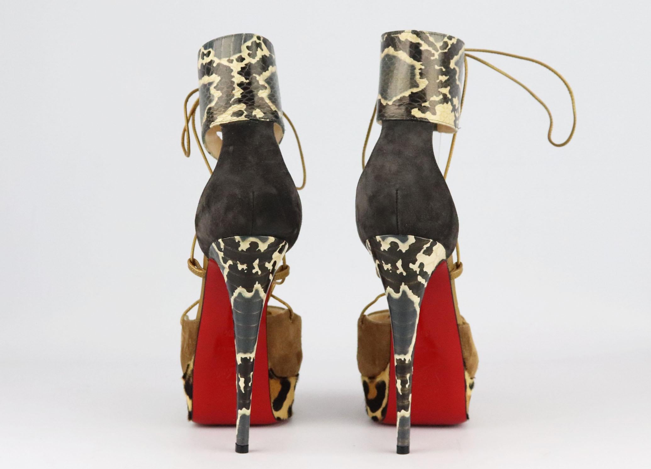 Christian Louboutin Snake Effect Leather And Suede Platform Sandals EU 38.5 UK 5 In Good Condition In London, GB