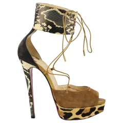 Christian Louboutin Snake Effect Leather And Suede Platform Sandals EU 38.5 UK 5