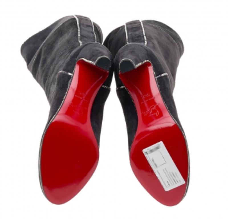 Black Christian Louboutin Snakeskin Trim Louloubotta Knee Length Boots Size 36.5