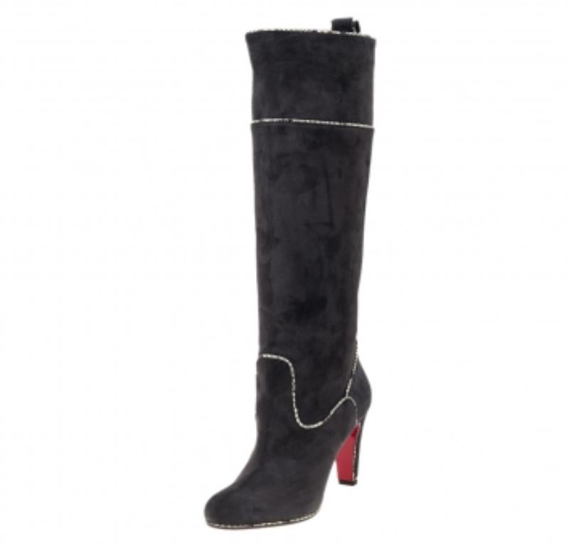 Christian Louboutin Snakeskin Trim Louloubotta Knee Length Boots Size 36.5 2