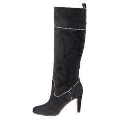 Christian Louboutin Snakeskin Trim Louloubotta Knee Length Boots Size 36.5