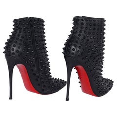 Christian Louboutin Snakilta 120 Black Spiked Leather Booties Size 37
