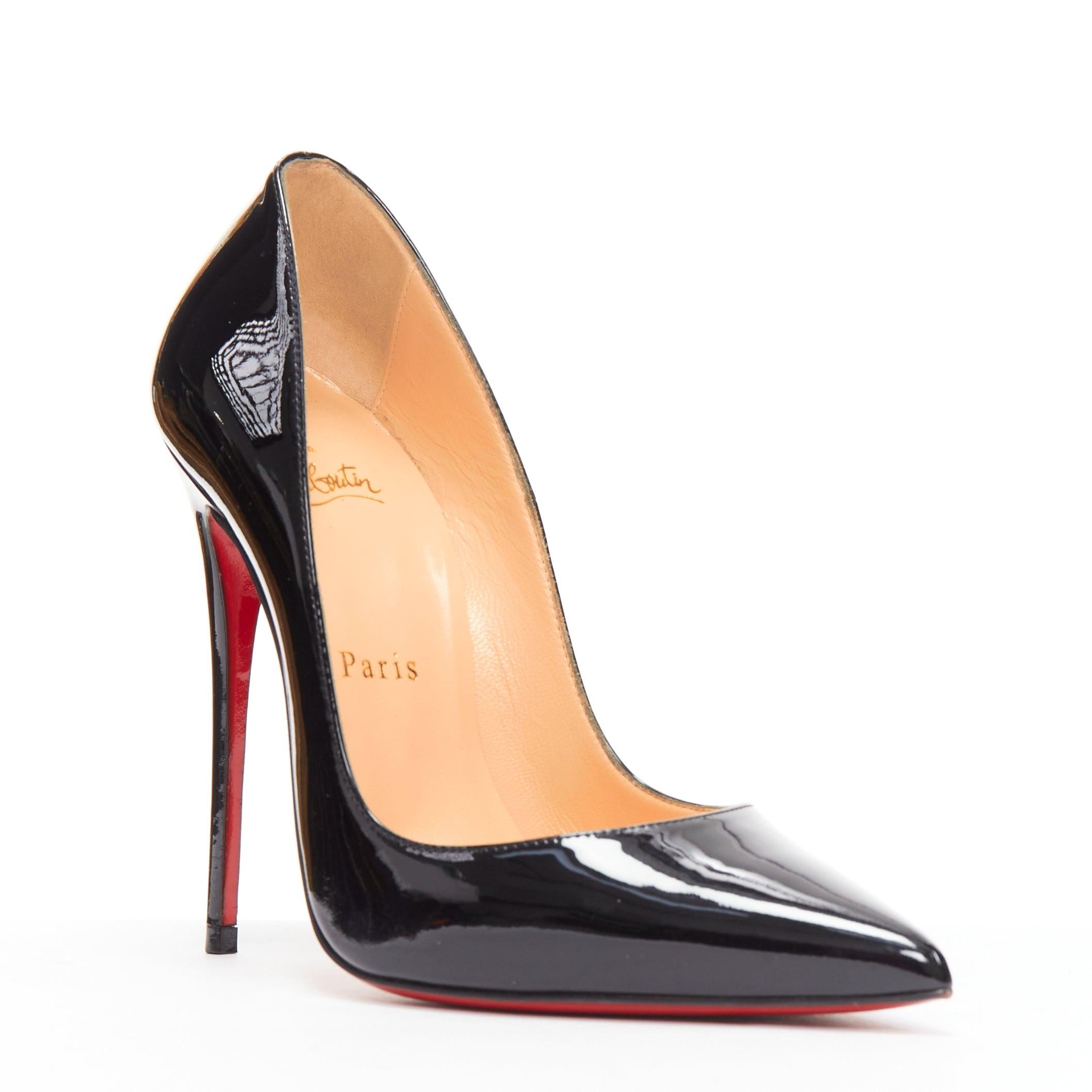 CHRISTIAN LOUBOUTIN So KAte 120 black patent leather point pigalle pump EU37
Reference: TGAS/D00961
Brand: Christian Louboutin
Model: So Kate 120
Material: Patent Leather
Color: Black
Pattern: Solid
Lining: Brown Leather
Extra Details: So Kate 120