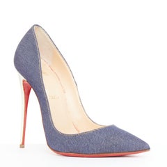 CHRISTIAN LOUBOUTIN So Kate 120 blue indigo denim white heel pumps EU39.5