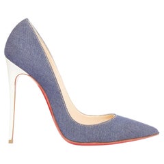 CHRISTIAN LOUBOUTIN So Kate 120 blue indigo denim white heel pumps EU39.5