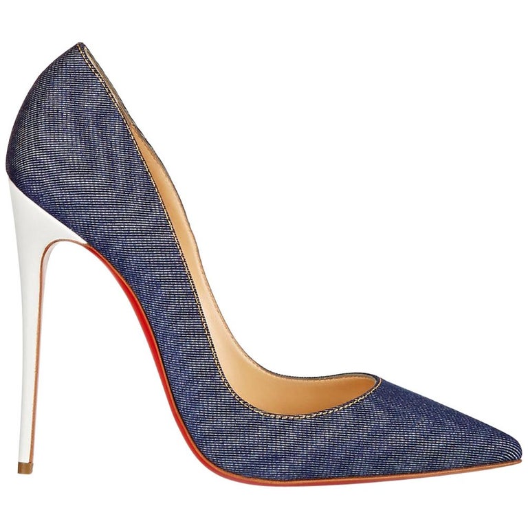 Christian Louboutin KATE 100 Miss Denim Stiletto Heels Pumps Shoes $795