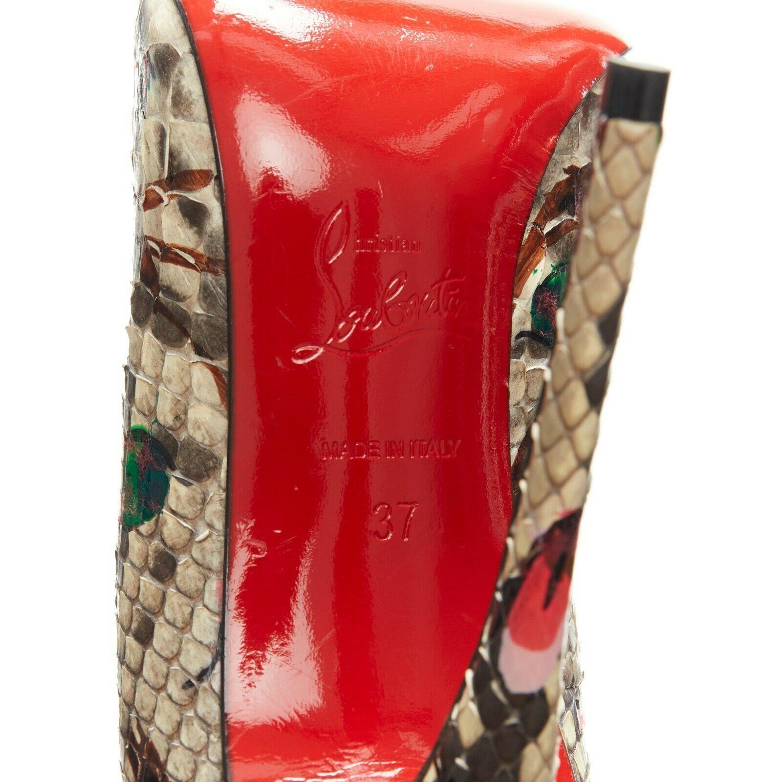 CHRISTIAN LOUBOUTIN So Kate 120 grey python snake floral painted scarpin EU37 3