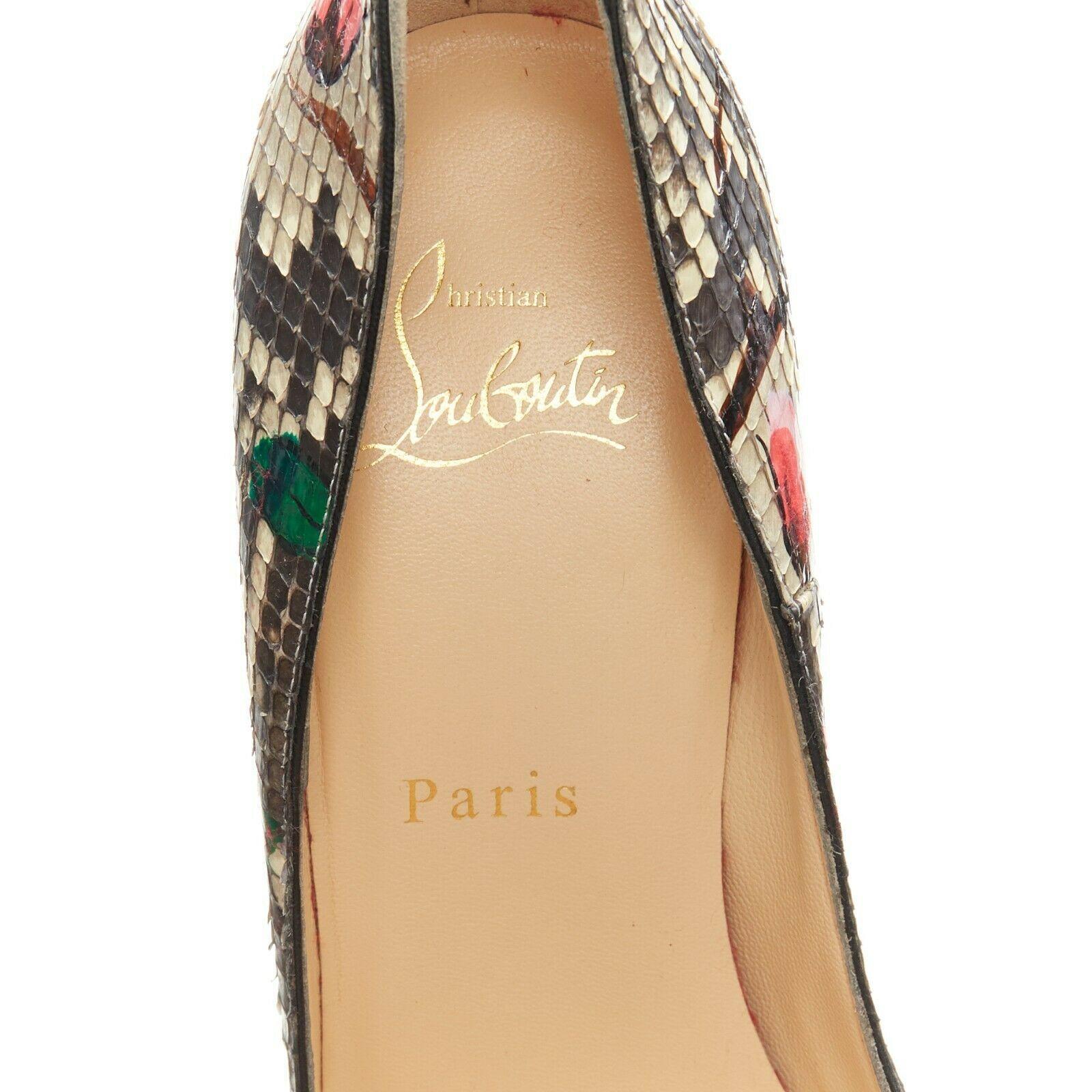 CHRISTIAN LOUBOUTIN So Kate 120 grey python snake floral painted scarpin EU37 4