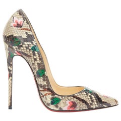 CHRISTIAN LOUBOUTIN So Kate 120 grey python snake floral painted scarpin EU37