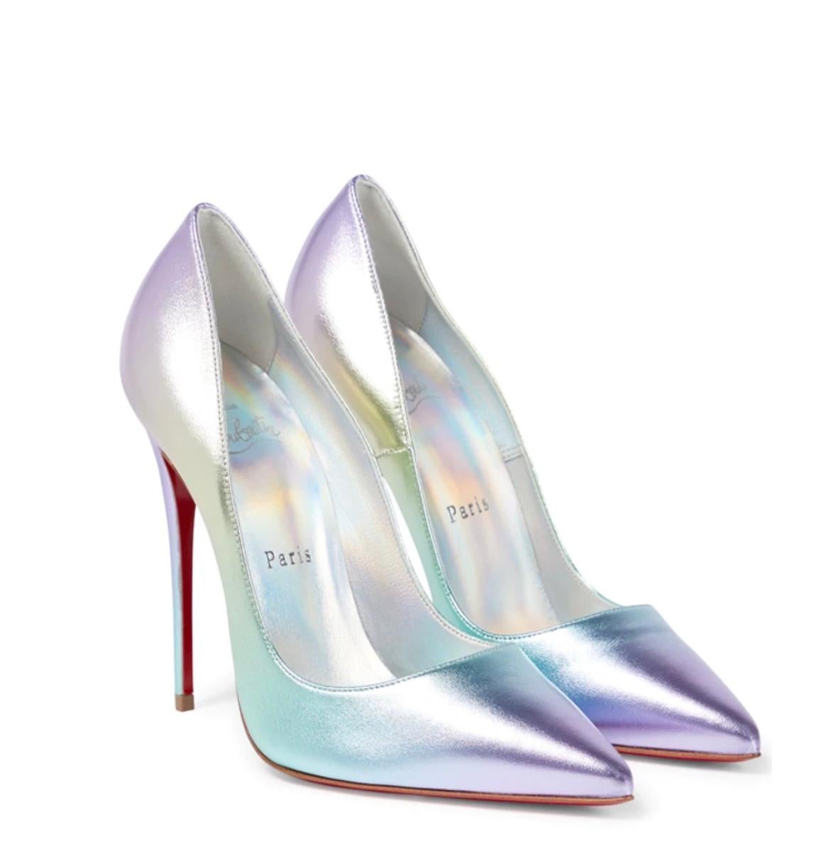 Gray Christian Louboutin So Kate 120 Iridescent Leather Pump Sz 37 For Sale