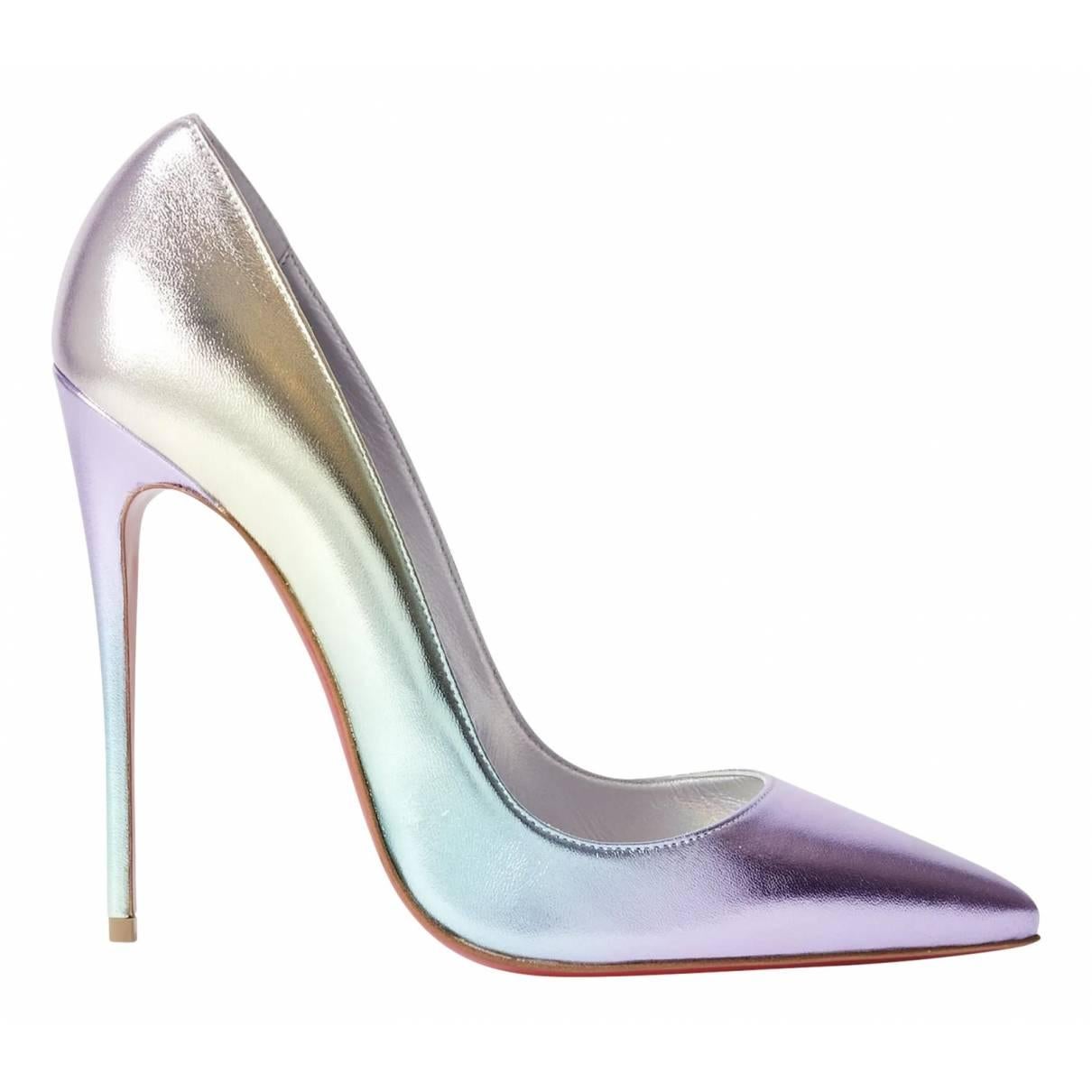 Christian Louboutin updates the iconic So Kate pumps in iridescent nappa leather. They feature pointed toes, 120mm stiletto heels, and the brand's trademarked lipstick-red soles.