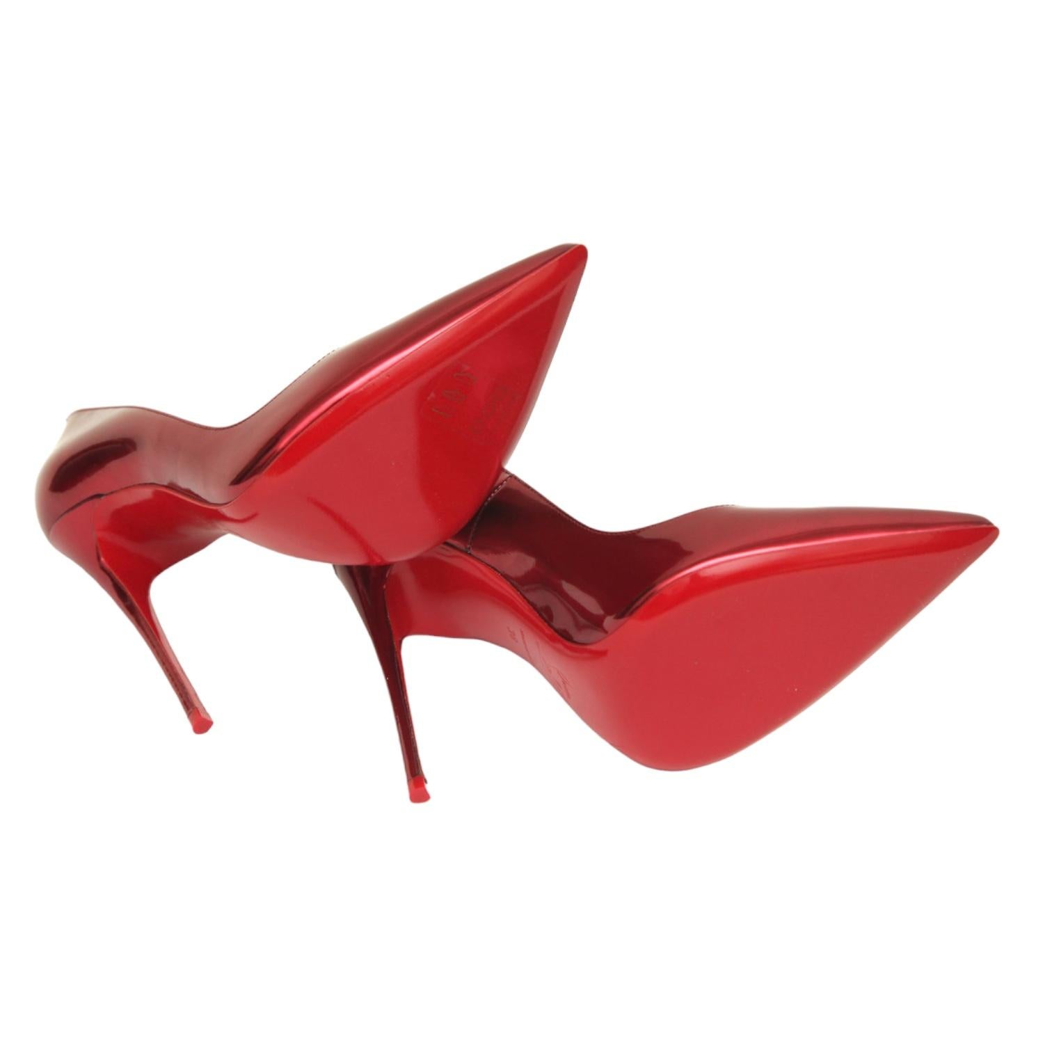 CHRISTIAN LOUBOUTIN So Kate 120 Red Patent Leather Pump Pointed Toe 38 6