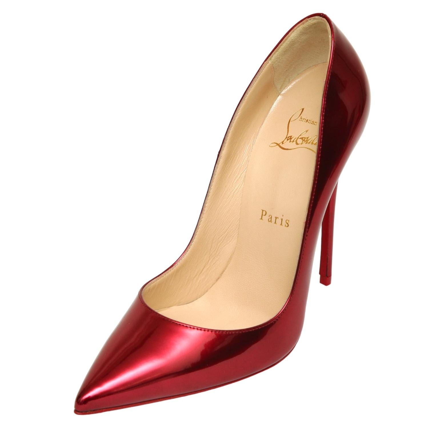 CHRISTIAN LOUBOUTIN So Kate 120 Red Patent Leather Pump Pointed Toe 38 In New Condition In Hollywood, FL