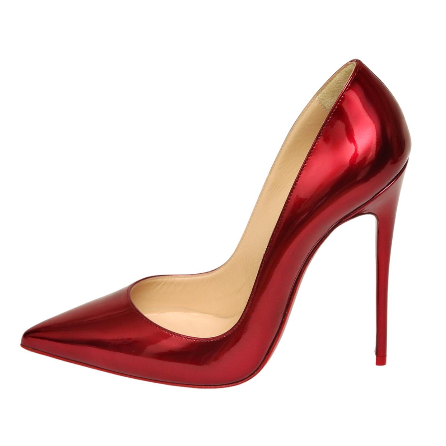 Women's CHRISTIAN LOUBOUTIN So Kate 120 Red Patent Leather Pump Pointed Toe 38