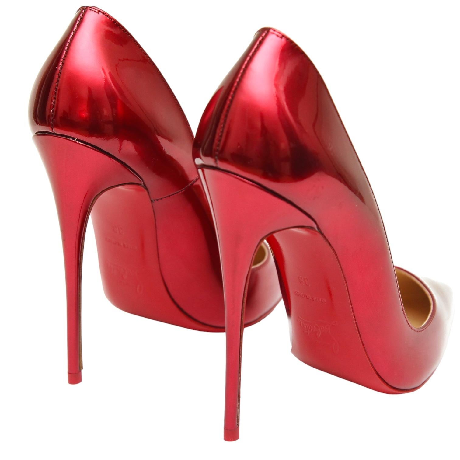 CHRISTIAN LOUBOUTIN So Kate 120 Red Patent Leather Pump Pointed Toe 38 4