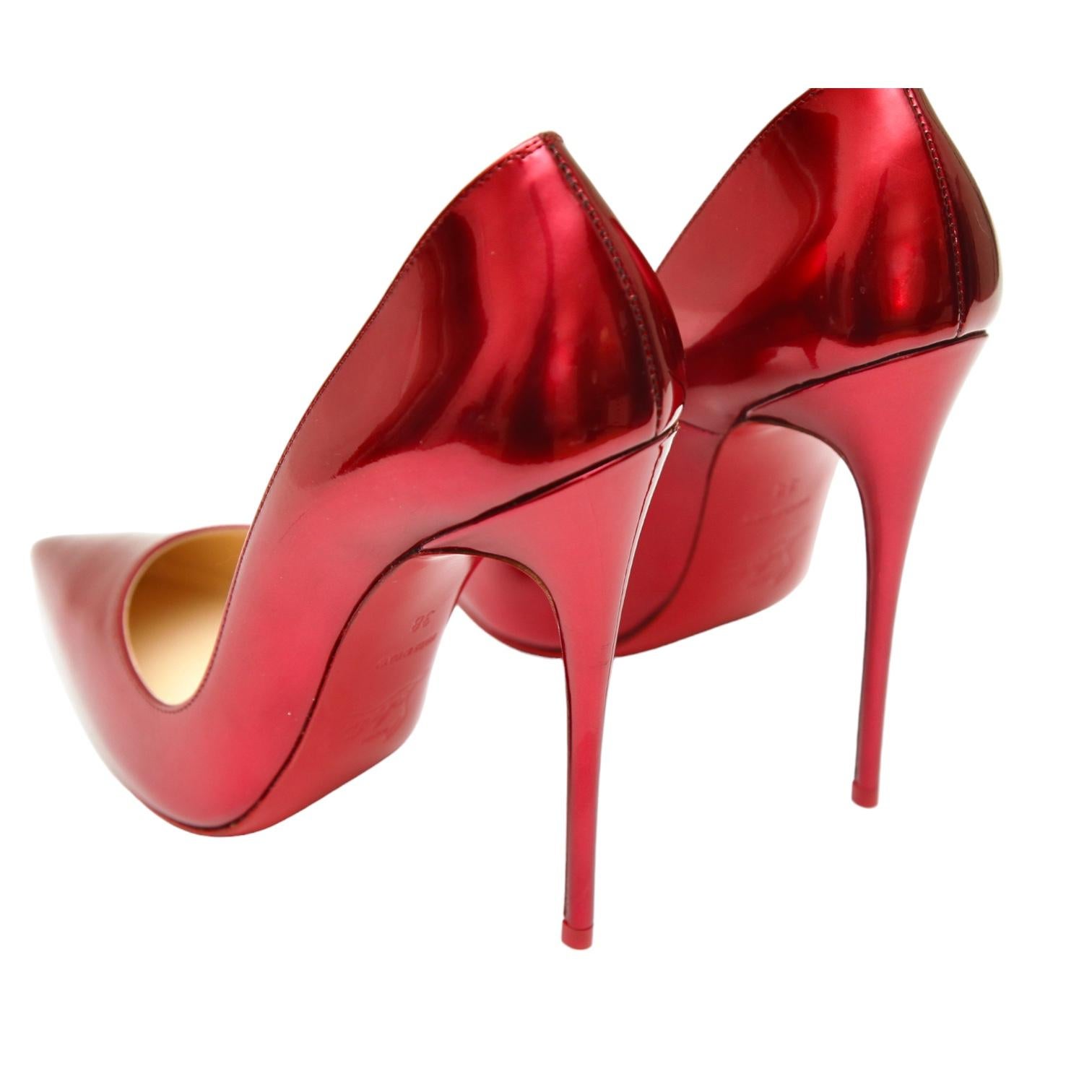 CHRISTIAN LOUBOUTIN So Kate 120 Red Patent Leather Pump Pointed Toe 38 5