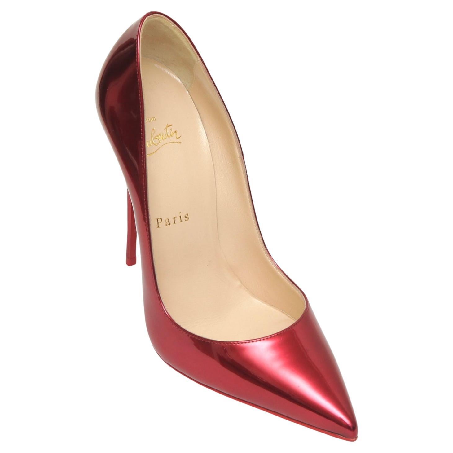 CHRISTIAN LOUBOUTIN So Kate 120 Red Patent Leather Pump Pointed Toe 38