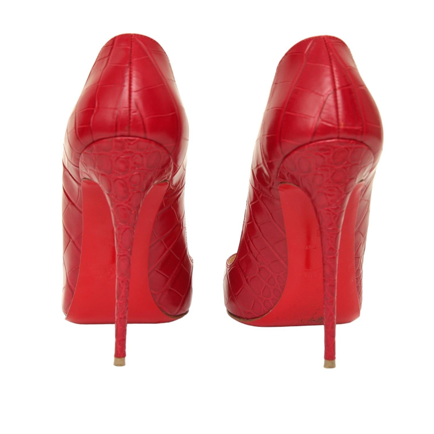 CHRISTIAN LOUBOUTIN So Kate 120 Red Pink Faux Croc Leather Pump Pointed Toe 38 For Sale 4