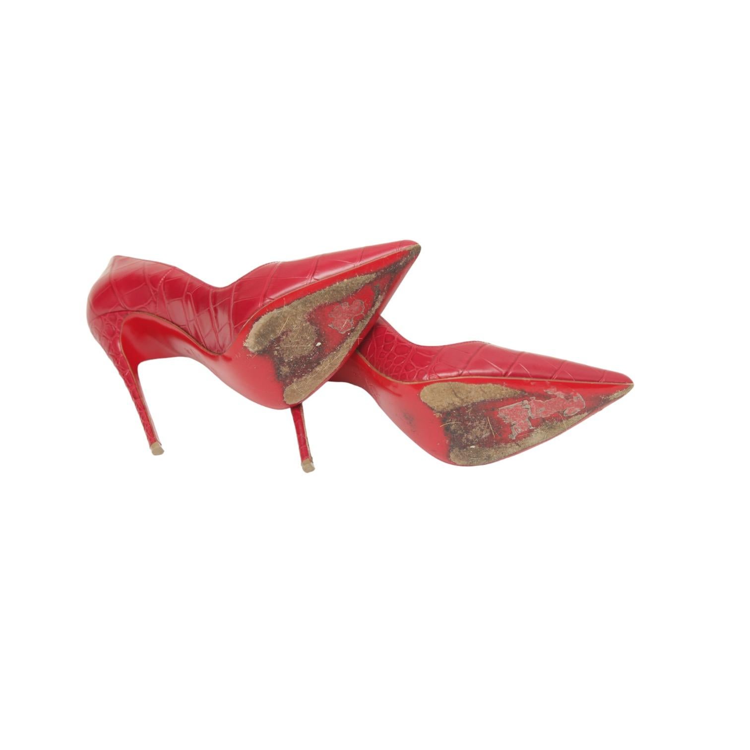CHRISTIAN LOUBOUTIN So Kate 120 Red Pink Faux Croc Leather Pump Pointed Toe 38 For Sale 5