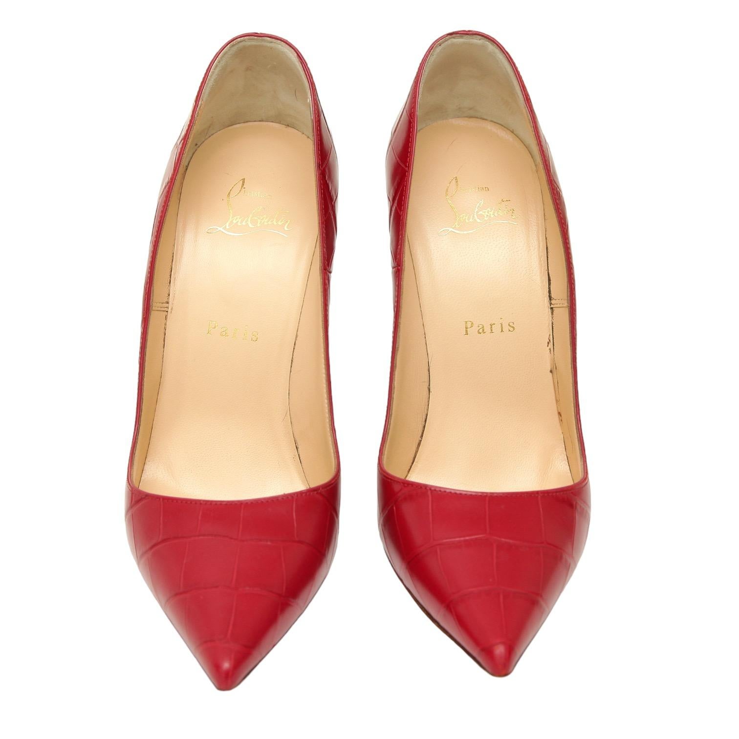 Women's CHRISTIAN LOUBOUTIN So Kate 120 Red Pink Faux Croc Leather Pump Pointed Toe 38 For Sale