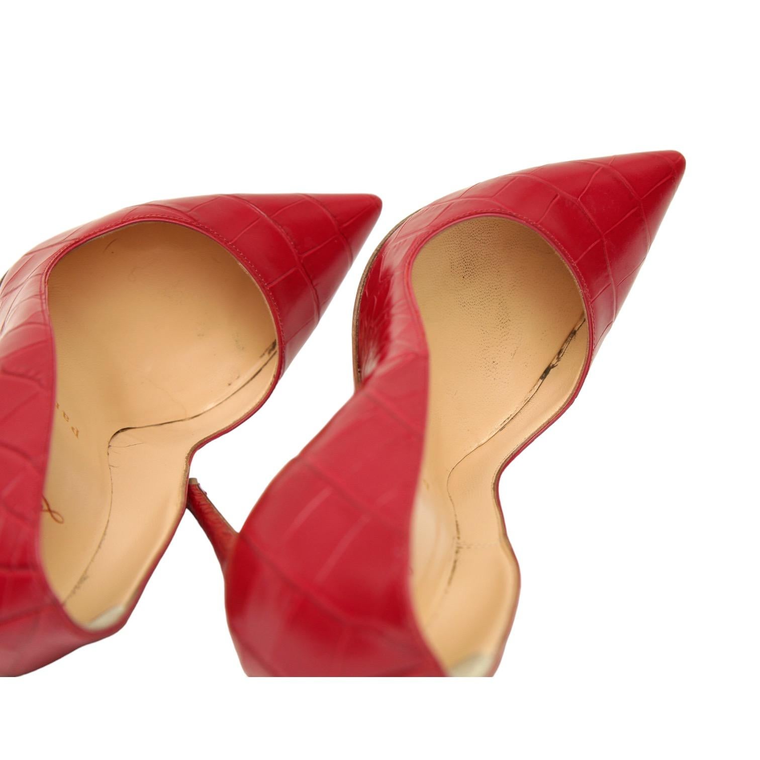 CHRISTIAN LOUBOUTIN So Kate 120 Red Pink Faux Croc Leather Pump Pointed Toe 38 For Sale 1